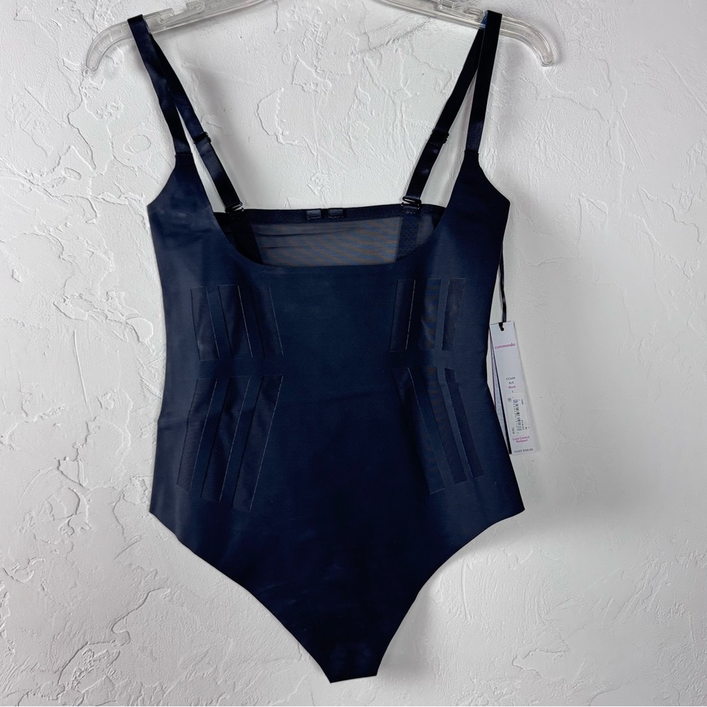 Commando Shapewear Shaper Luxe Control Bodysuit Solid Black Mesh Compression